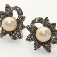 Stupendi orecchini vintage argento marcasite perle