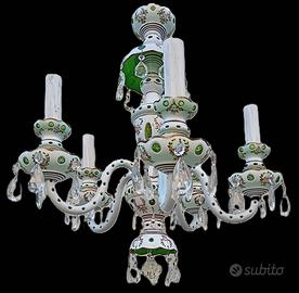 VECCHIO LAMPADARIO VETRO BIANCO 5 LUCI