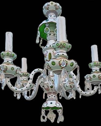 VECCHIO LAMPADARIO VETRO BIANCO 5 LUCI