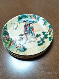 Set piatti in bambù intrecciato vintage.