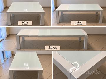 Tavolo allungabile/consolle bianco piano in vetro