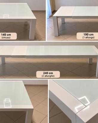 Tavolo allungabile/consolle bianco piano in vetro
