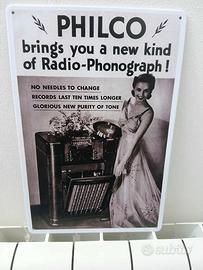 Cartello in Metallo retrò di Philco Radio Phono