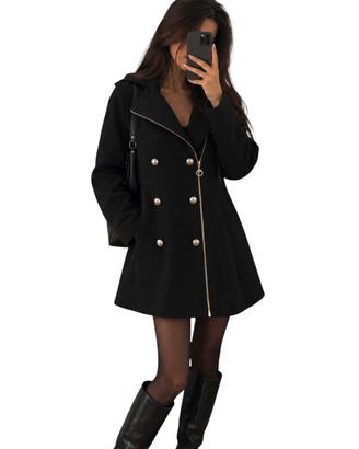 Cappotto donna nero elegante doppio petto
