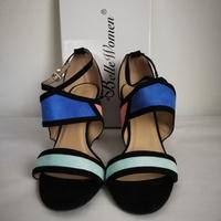 Sandali tacco nero, blu, verde e rosa, n.40