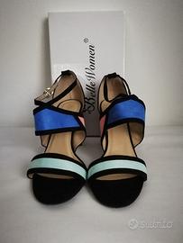 Sandali tacco nero, blu, verde e rosa, n.40
