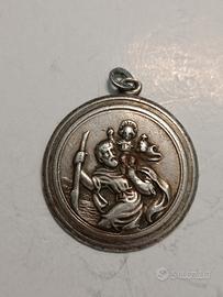 antica medaglia in argento 835 San Cristoforo 