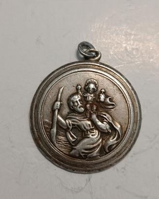 antica medaglia in argento 835 San Cristoforo 