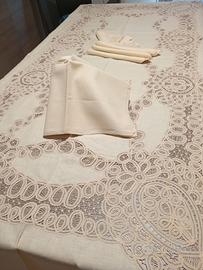 tovaglia lino écru e pizzo rinascimento 