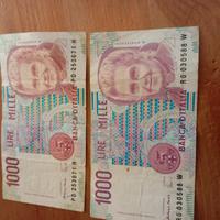 due banconote Montessori 1000 lire 