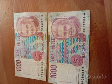 due banconote Montessori 1000 lire 