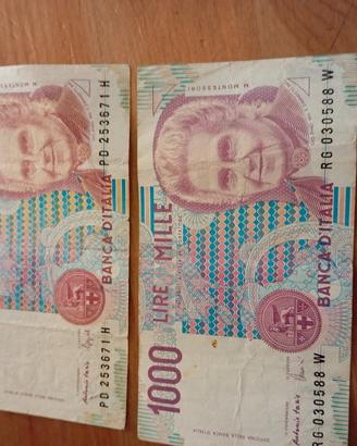 due banconote Montessori 1000 lire 