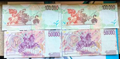 **Banconote 100000 50000 lire Caravaggio, Bernini