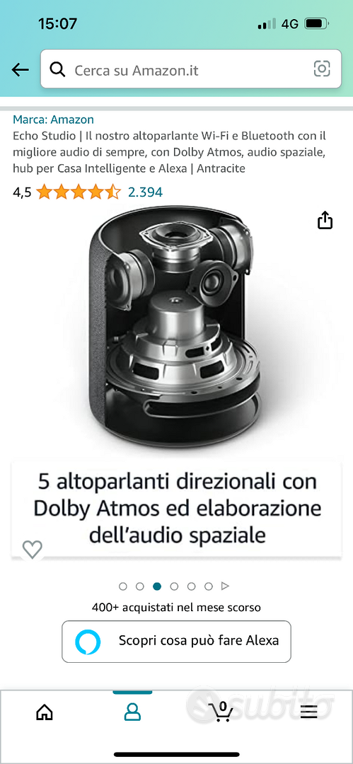 Echo Studio | Il nostro altoparlante Wi-Fi e Bluetooth con il migliore  audio di sempre, con Dolby Atmos, audio spaziale, hub per Casa Intelligente  e