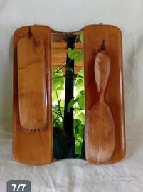 Antico set spazzole per abiti legno con specchio 