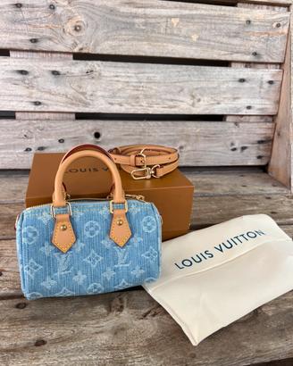 Borsa Louis Vuitton Nano Speedy Blue denim