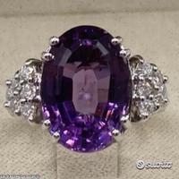 ANELLO ORO 18kt. CON DIAMANTI ED AMETISTA NATURALE