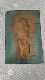 Vecchia icona religiosa madonna rame sbalzato 