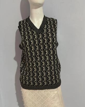 Gilet in pura lana M stampa geometrica vintage