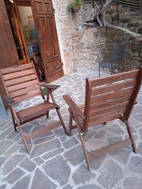 2 Poltrone pieghevoli  in legno da esterno