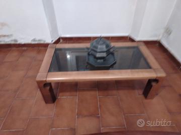 tavolino legno massello e vetro