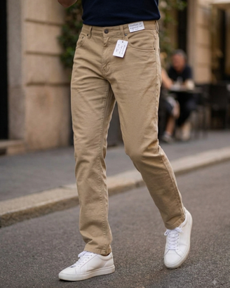 Pantaloni uomo docks style 100% cotone beige tagli
