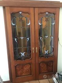 Porte legno massello,radica e vetro piombato