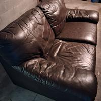 Divano in pelle tre posti marrone scuro in vera pe