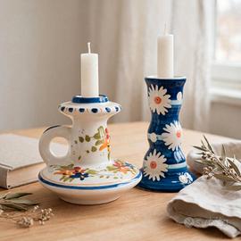 Portacandele ceramica decorata a mano 