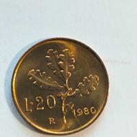  moneta 20 lire con errore di conio   FDC 1980