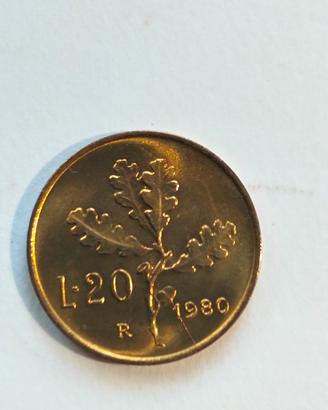 moneta 20 lire con errore di conio   FDC 1980