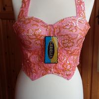 Top bustier tg.L rosa in pizzo e paillettes