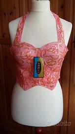 Top bustier tg.L rosa in pizzo e paillettes