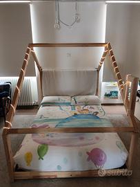 Letto Montessori a capanna 140x200 in legno,