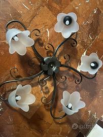 Lampadario 5 luci in ferro battuto e verro satinat