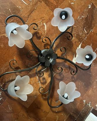 Lampadario 5 luci in ferro battuto e verro satinat