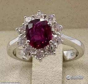 ANELLO ORO 18kt. DIAMANTI NATURALI E RUBINO SIAM