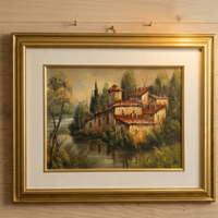 Dipinto Olio su Tela "Paesaggio" - Pittore Ferri -