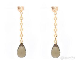 Orecchini in oro rosa con quarzi fumè e diamanti