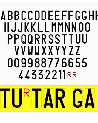 Lettere e numeri adesivi per targa ripetitrice