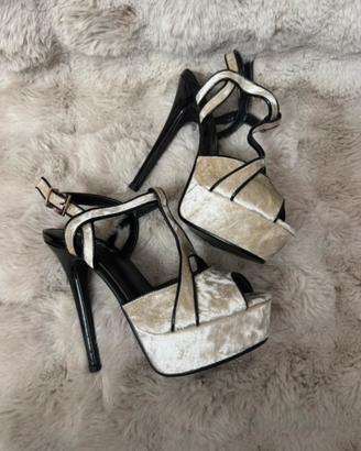 Sandali eleganti velluto beige tacco 13 n.37 nuovi