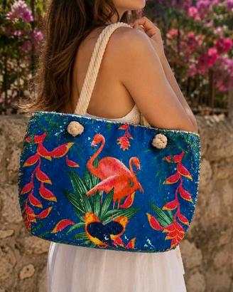 Borsa Mare Paillettes Reversibili Fenicotteri