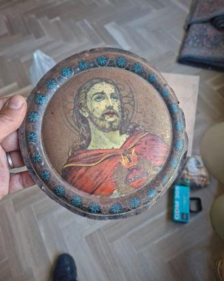 Placca devozionale in metallo dipinto