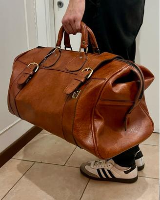Sac De Voyage I Santi - Cuir Véritable Beige, Made In Italy, Taille Moyenne 45-70L