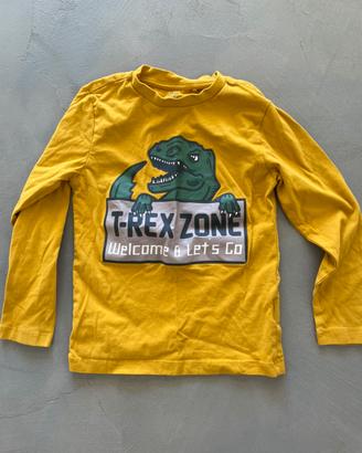Maglietta cotone manica lunga con stampa T-Rex