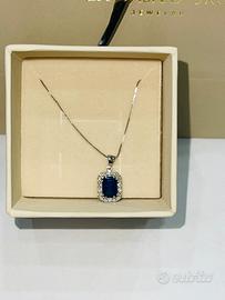 Collana oro bianco con zaffiro 1,50ct e diamanti