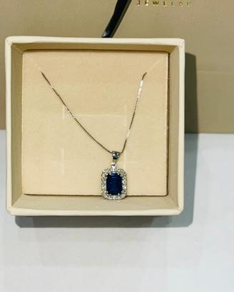 Collana oro bianco con zaffiro 1,50ct e diamanti