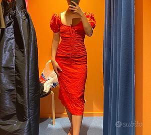 GANNI vestito lungo rosso satin S IT40