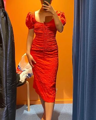 GANNI vestito lungo rosso satin S IT40