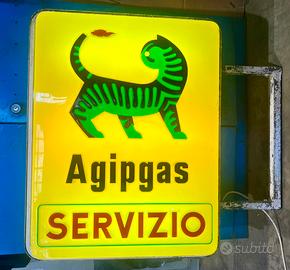 Insegna Tabella Luminosa Bifacciale Agipgas anni70